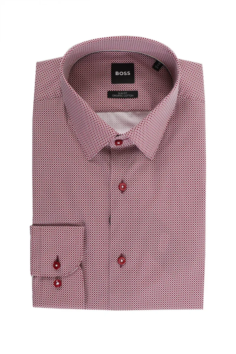 BOSS ΠΟΥΚΑΜΙΣΟ ΜΙΚΡΟΣΧΕΔΙΟ SLIM FIT H-HANK-S-KENT-C1-232 ΜΠΟΡΝΤΩ