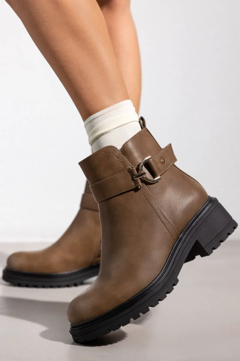 ERYNN Biker Boots Strap Detail - RXJ-268 - Taupe