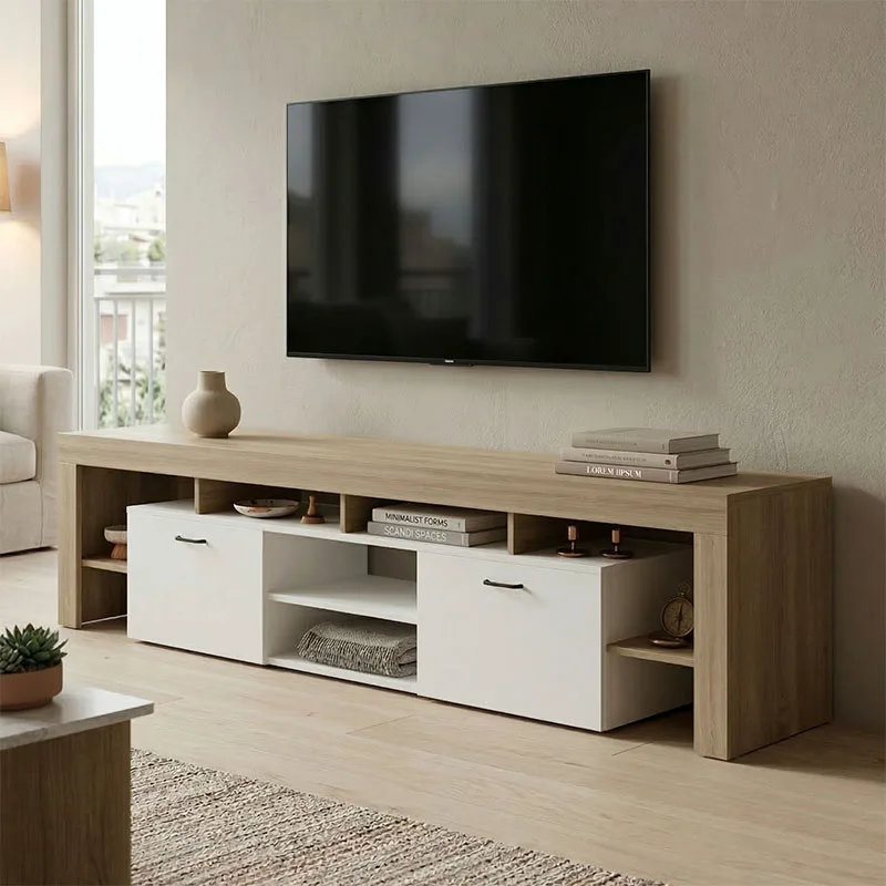 Έπιπλο τηλεόρασης Liner pakoworld sonoma-λευκό 210x40x50εκ - PAKO WORLD - 230-000191