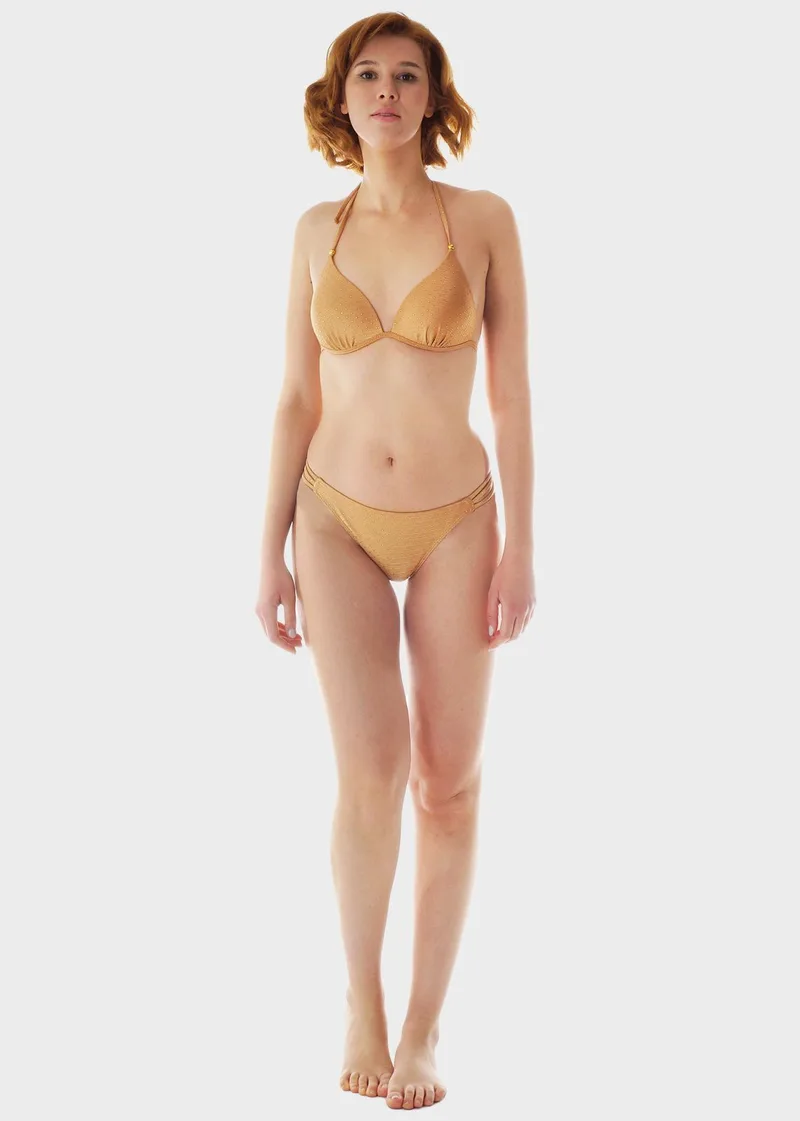 Γυναικείο set μαγιό bikini μονόχρωμο strass ενσωματωμένη ενίσχυση slip brazil.Καλυπτει B CUP SAND