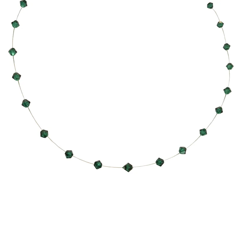 Jt Ασημένιο κολιέ με αυθεντικά Swarovski σε πετονιά Πράσινο Σμαραγδί