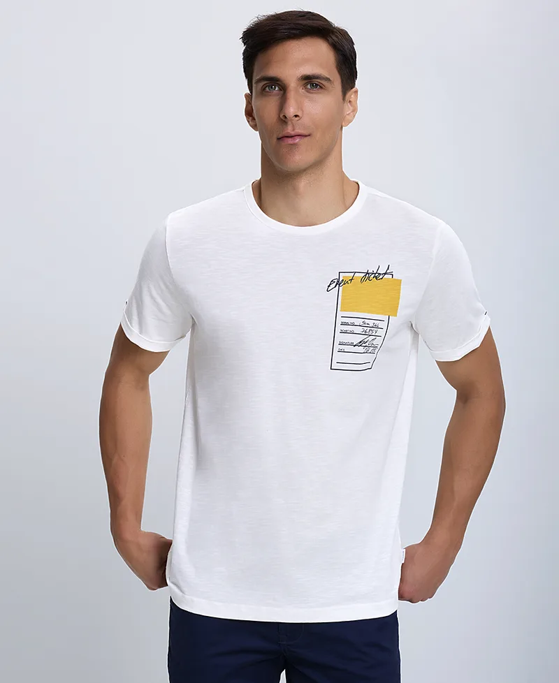 Βαμβακερό Ανδρικό T-Shirt με Κέντημα