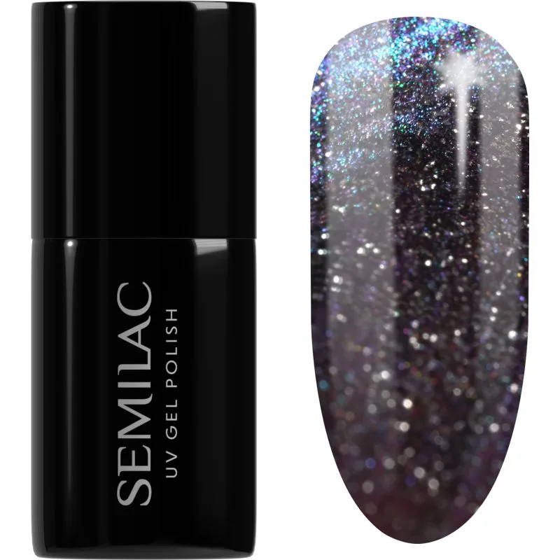 Semilac UV Hybrid Galaxy Flash τζελ βερνίκι νυχιών με τη χρήση των UV/LED λαμπτήρων απόχρωση 828 Grey Holo 7 ml