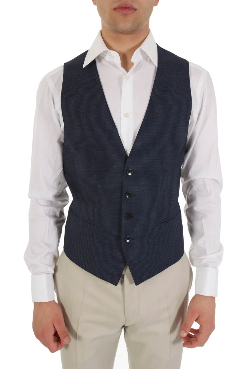 BOSS ΓΙΛΕΚΟ HUGE6 WESTE SLIM FIT ΜΙΚΡΟΣΧΕΔΙΟ ΜΠΛΕ