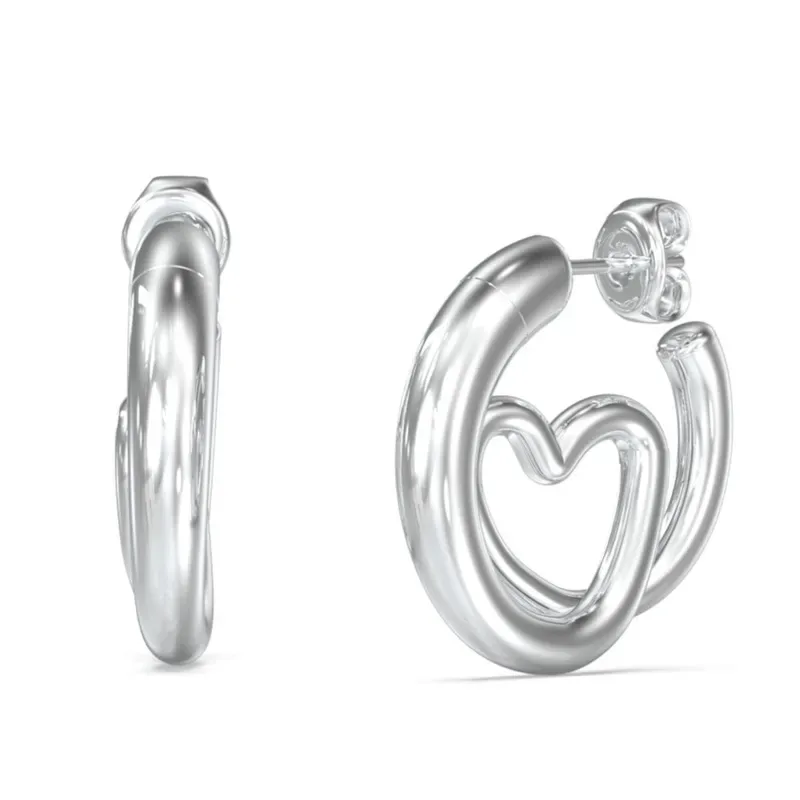 Ατσάλινα κρικάκια με καρδιές Guess Iconique Stainless Steel JUBE05529JWRHT/U JUBE05529JWRHT/U Ατσάλι