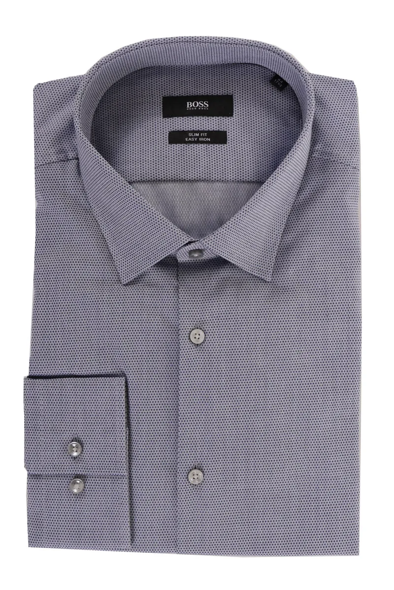 BOSS ΠΟΥΚΑΜΙΣΟ ΜΙΚΡΟΣΧΕΔΙΟ SLIM FIT JENNO ΜΠΛΕ