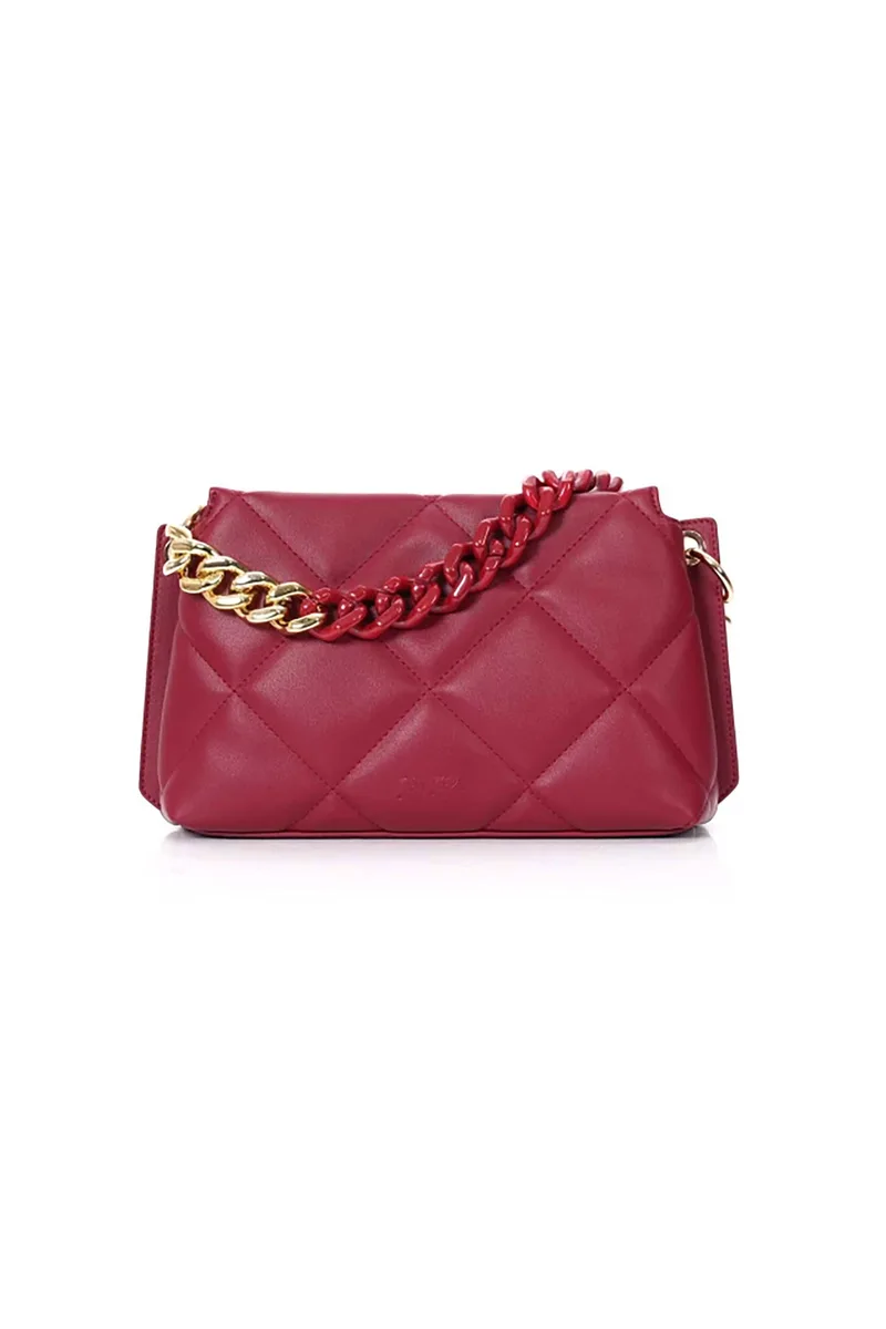 Folli Follie γυναικεία καπιτονέ τσάντα crossbody "Hype me up" - CB24P016GDR Μπορντό