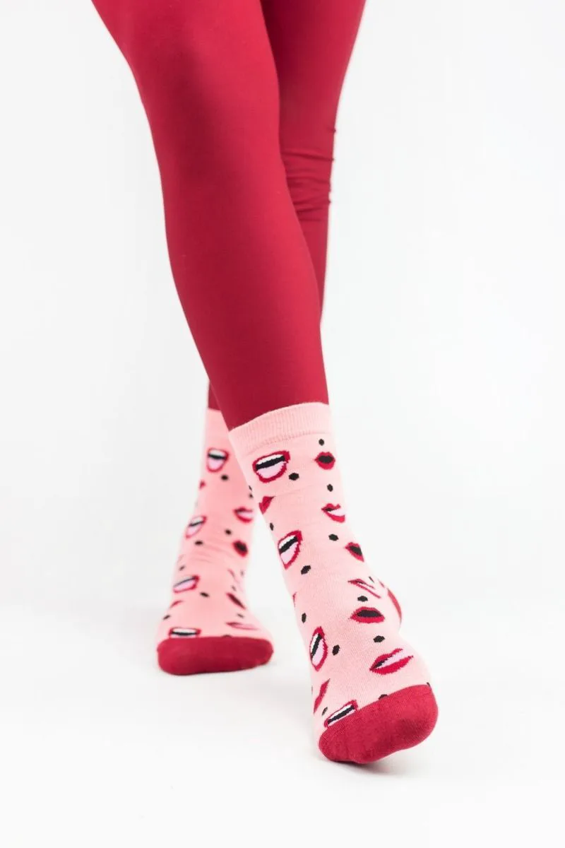Γυναικείες fashion κάλτσες LIPS Βαμβακερές John Frank 12653 Ρόζ