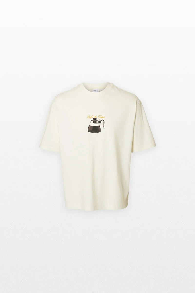SELECTED HOMME Ανδρικό Μπεζ Printed Crewneck T-Shirt