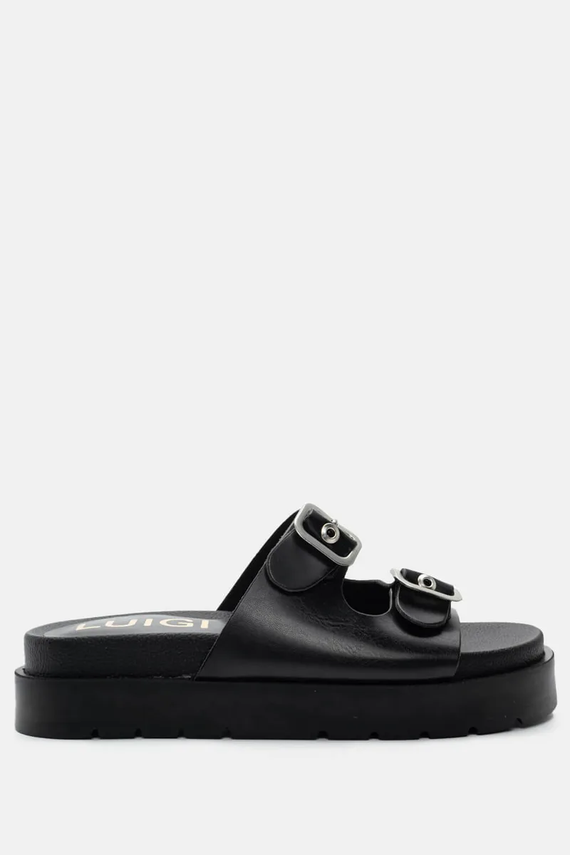 LUIGI DESIGN - Σανδάλια Flatform με Διπλή Τόκα - Μαύρο