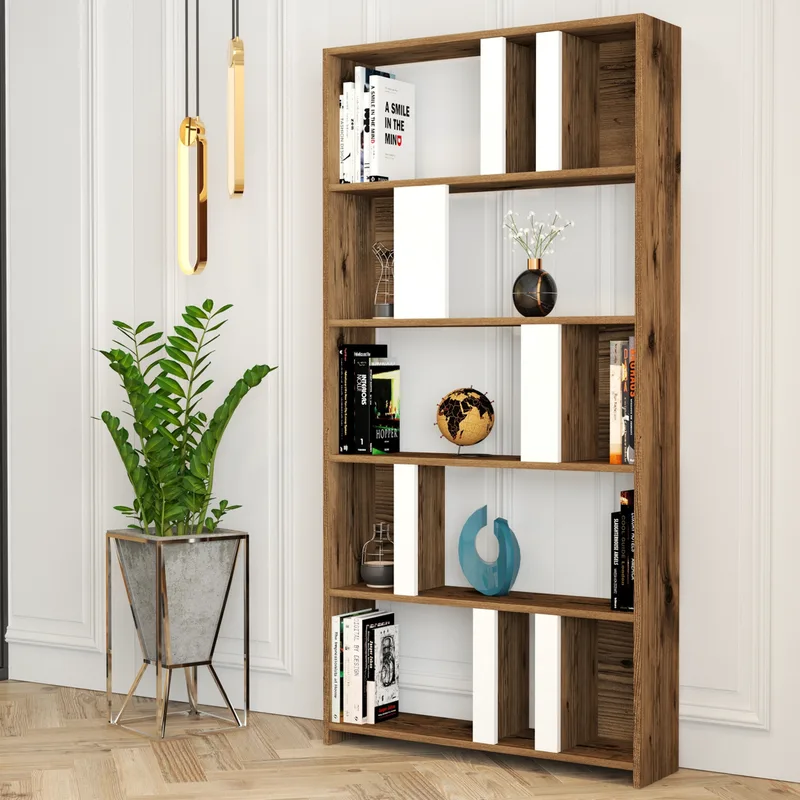 Βιβλιοθήκη Lima - Walnut, White 845Hct3642 (90x180x20)