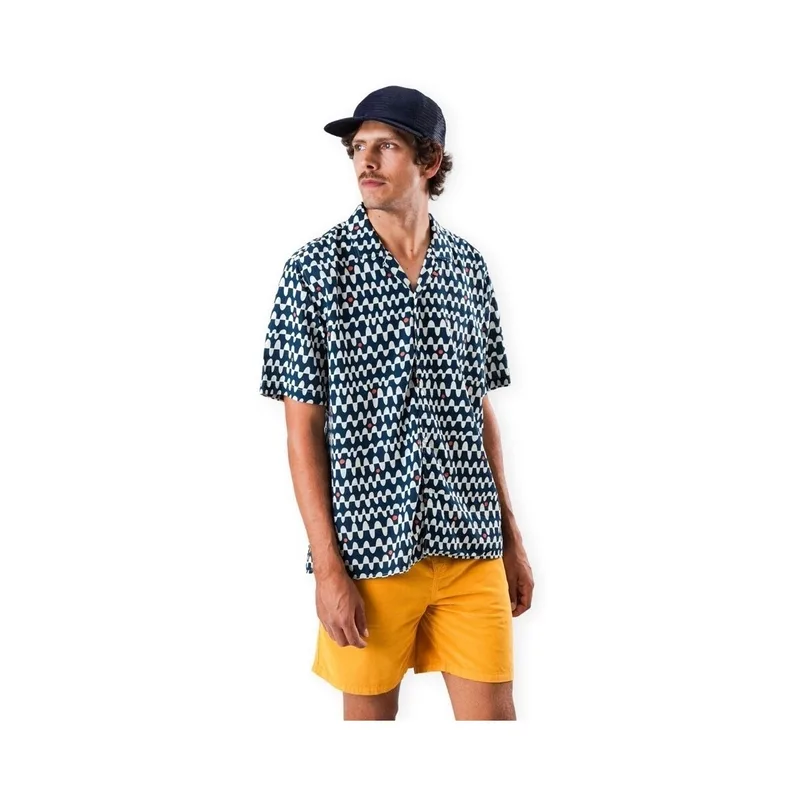Πουκάμισο με κοντά μανίκια Brava Fabrics Sunset Aloha Shirt - Navy