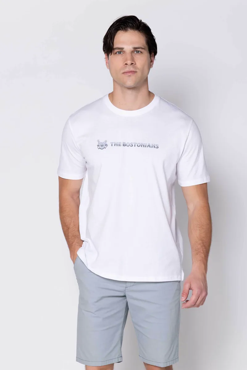 The Bostonians ανδρικό T-shirt με two-tone logo print Regular Fit - TS1287M Λευκό