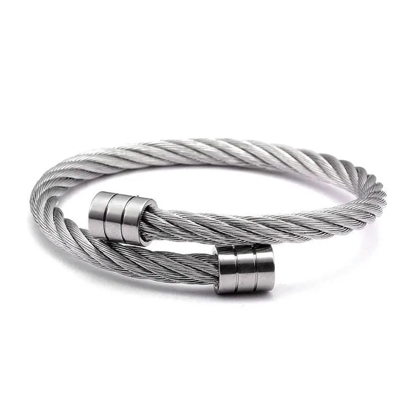 Jt Unisex Ελαστικό Ατσάλινο Βραχιόλι Μεταλλικό Σχοινί