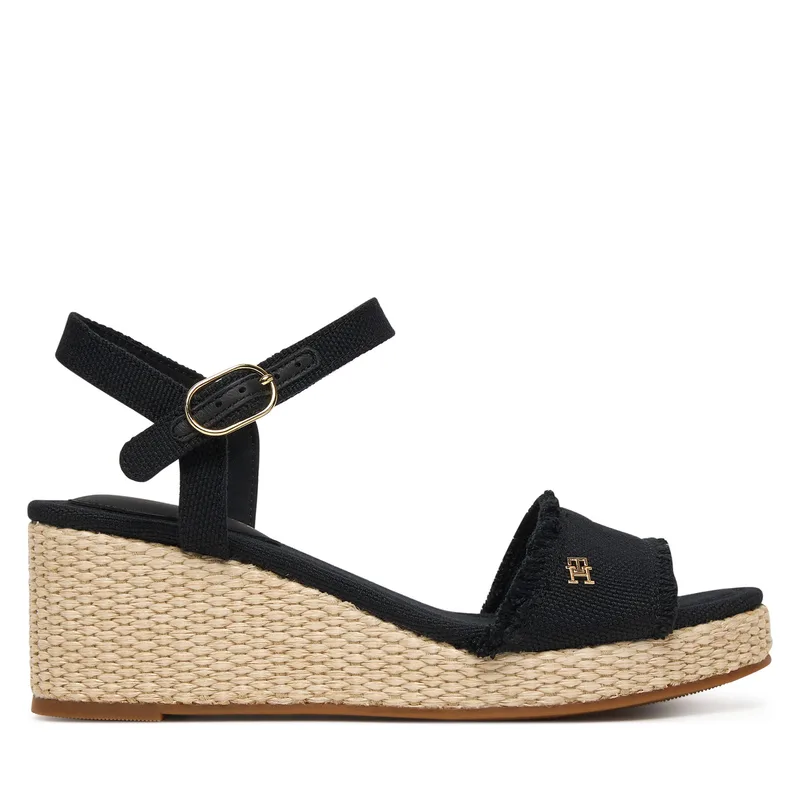 Σανδάλια Tommy Hilfiger Mid Woven Wedge Espad Fringe FW0FW09470 Μαύρο