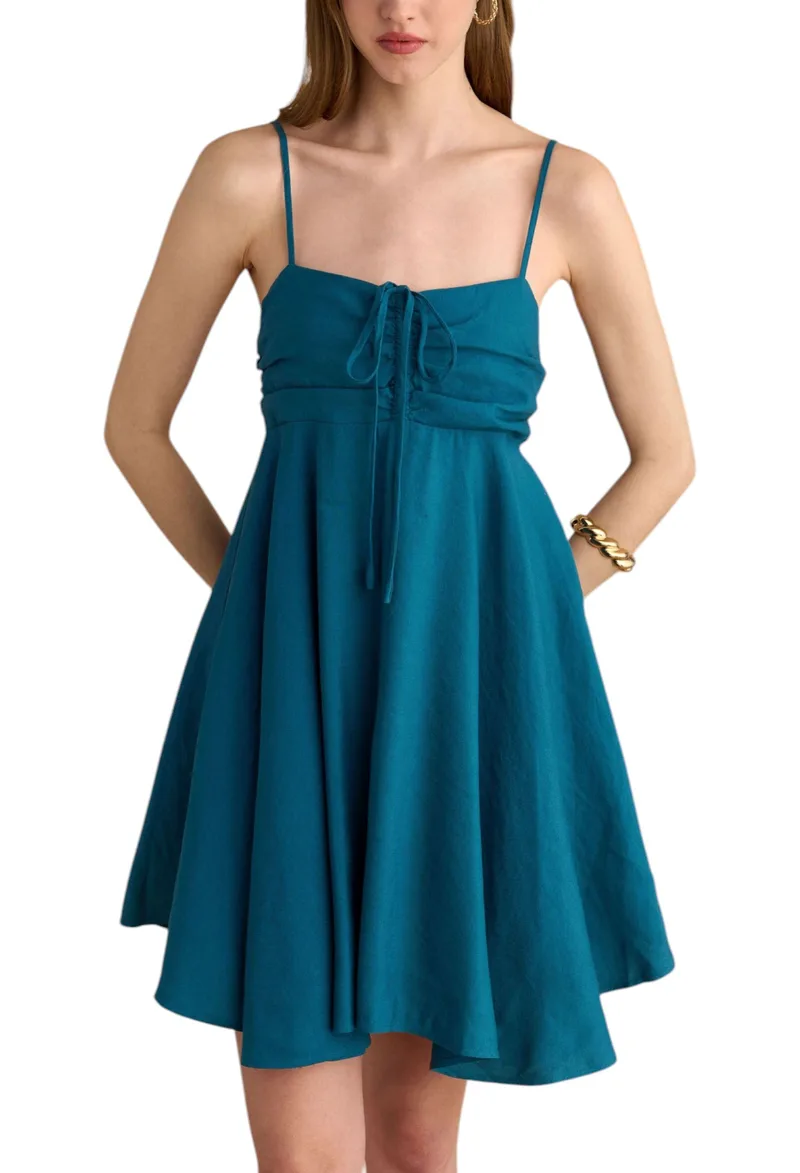 Φόρεμα Attrattivo Κοντό Λινό 9920944-PETROL Γυναικείο