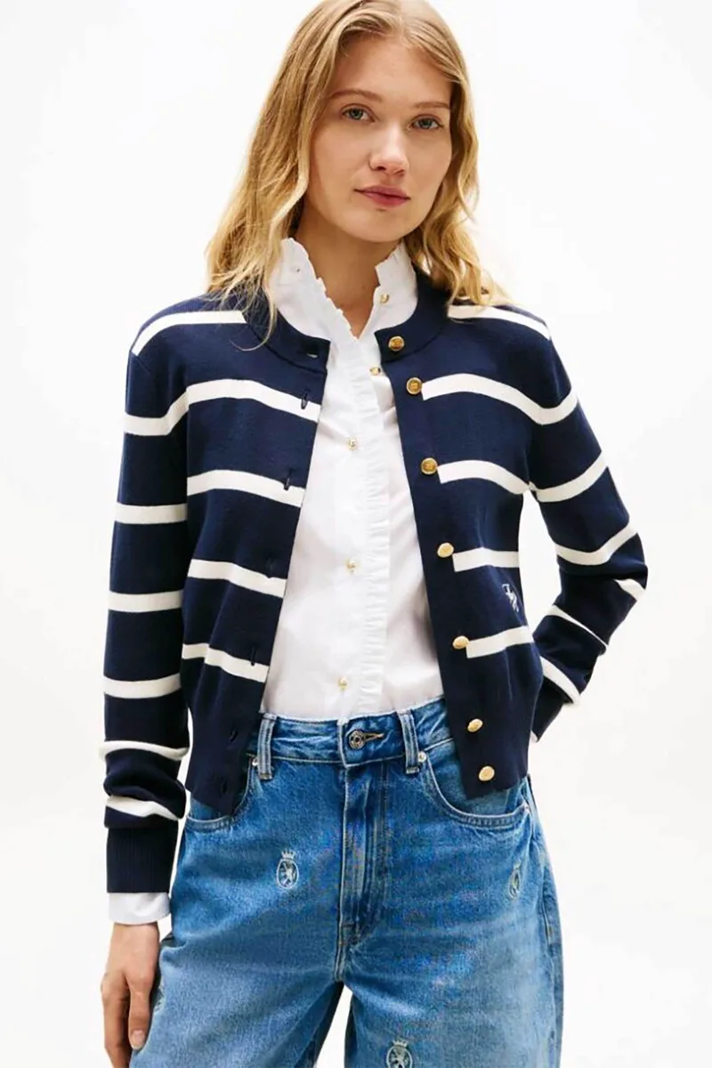 Tommy Hilfiger γυναικεία πλεκτή ζακέτα ριγέ - WW0WW49617 Σκούρο Μπλε