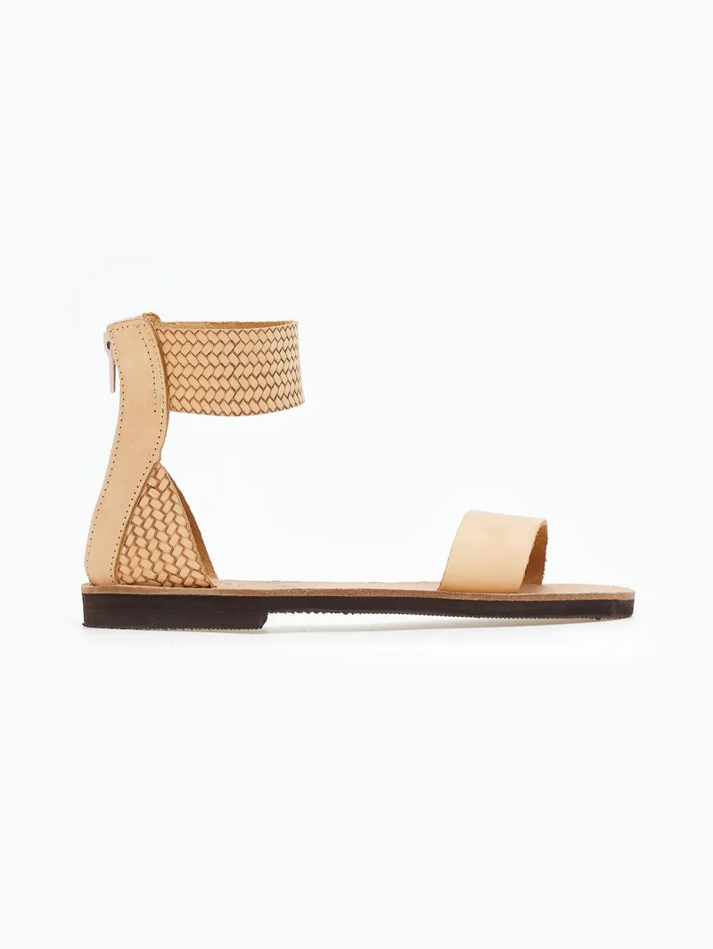 Estil Leather Zipper Sandals - 410 - Natural