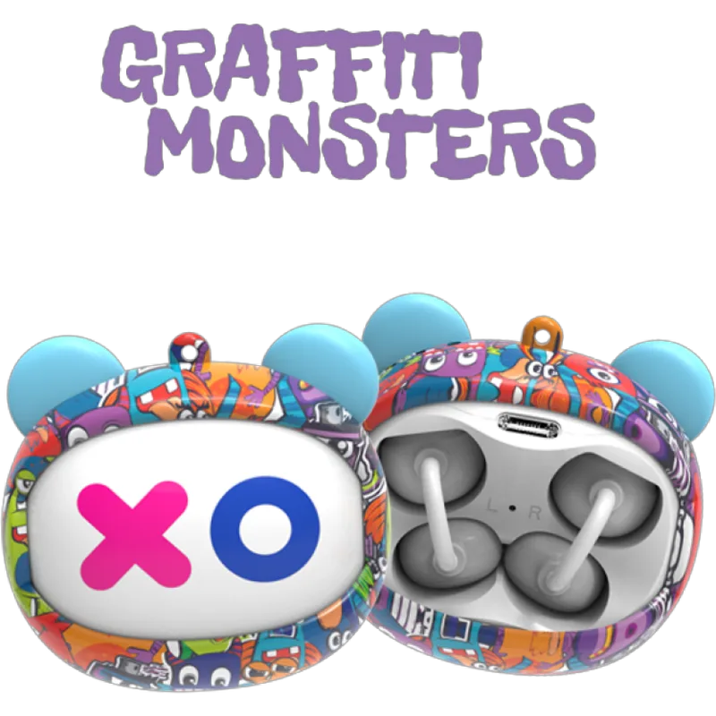 Bluetooth Ακουστικά Kiddoboo GOAT Earbuds Graffiti Monsters Ασύρματα για Παιδιά με Θήκη Φόρτισης που Αλλάζει Φάτσα - Multicolour (KBG08PNK)