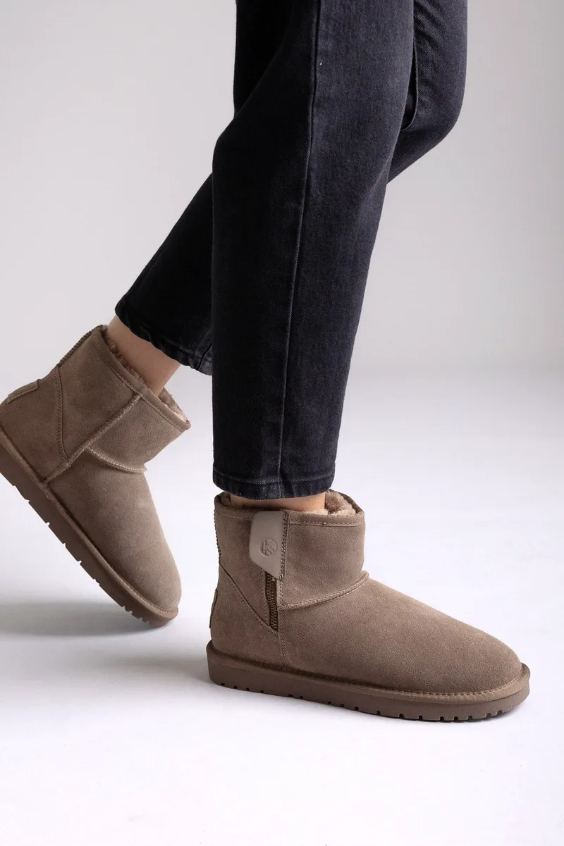 KELARA Fur Lined Ankle Boots Side Zip - K51310 - Taupe Suede