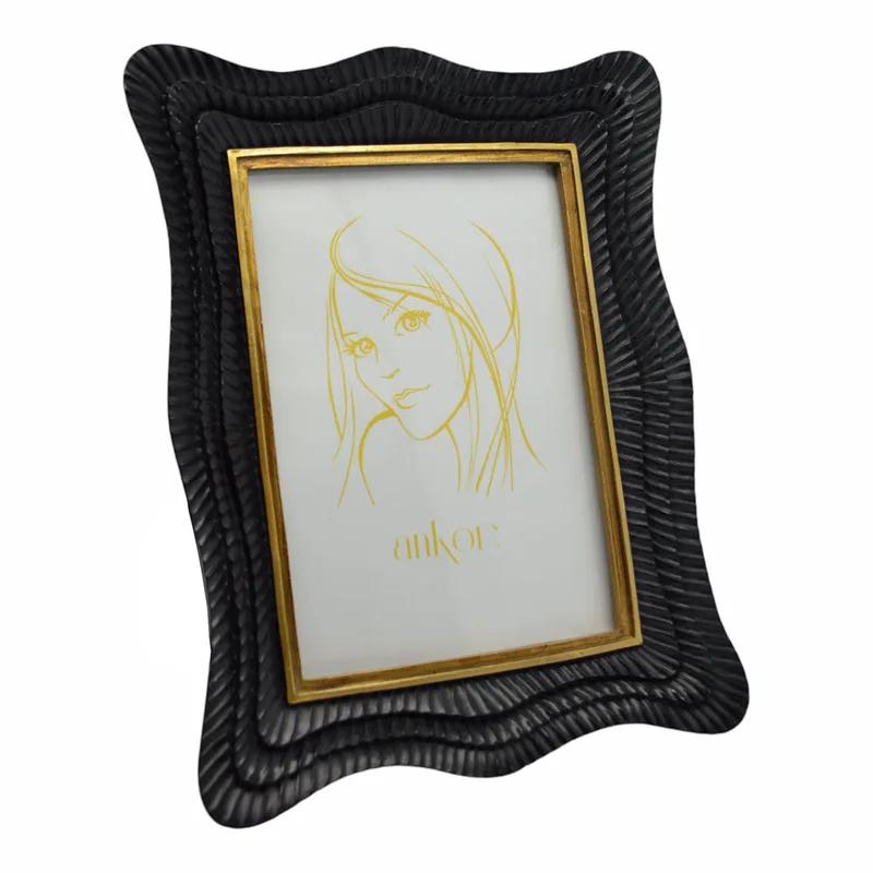 Κορνίζα Με Κυματιστό Σχέδιο Μαύρο Polyester 15x20cm ANKOR