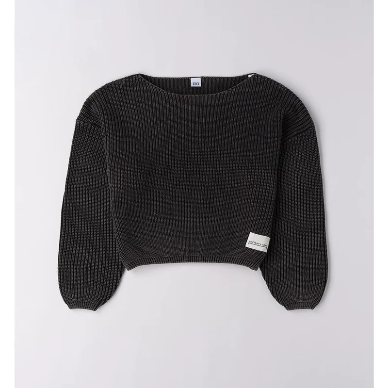Μπλούζα crop πλεκτή κορίτσι I DO-4.F485-0658-Black