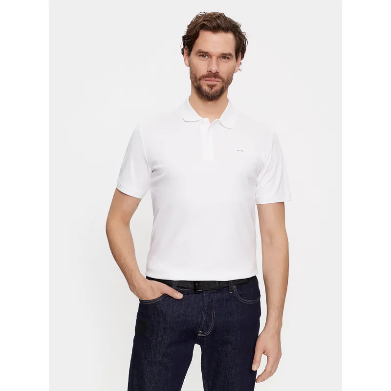 Calvin Klein Polo Smooth Cotton Slim Polo K10K111657 Λευκό Regular Fit