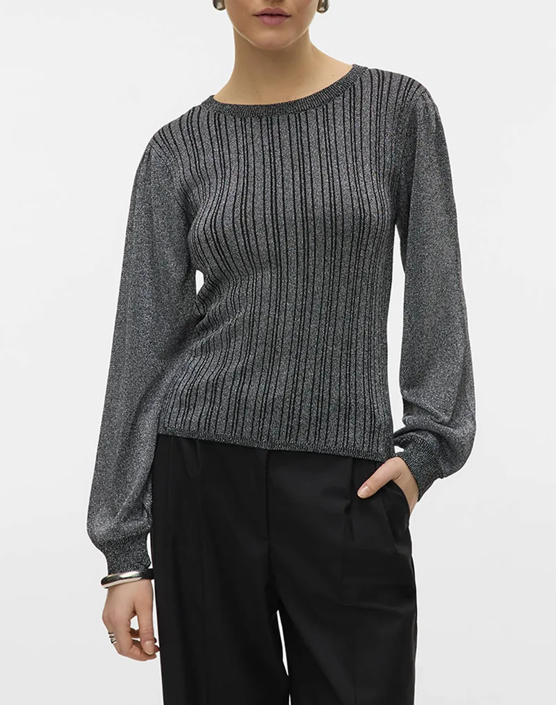 VERO MODA VMTALIA LS O-NECK PULLOVER BOO 10331487-BlackW.SILVERLUREX Mixed
