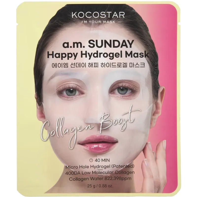 Kocostar A.M Sunday Happy Hydrogel Face Mask Ενυδατική Μάσκα Υδρογέλης με Κολλαγόνο για Ενίσχυση της Ελαστικότητας της Επιδερμίδας 25g