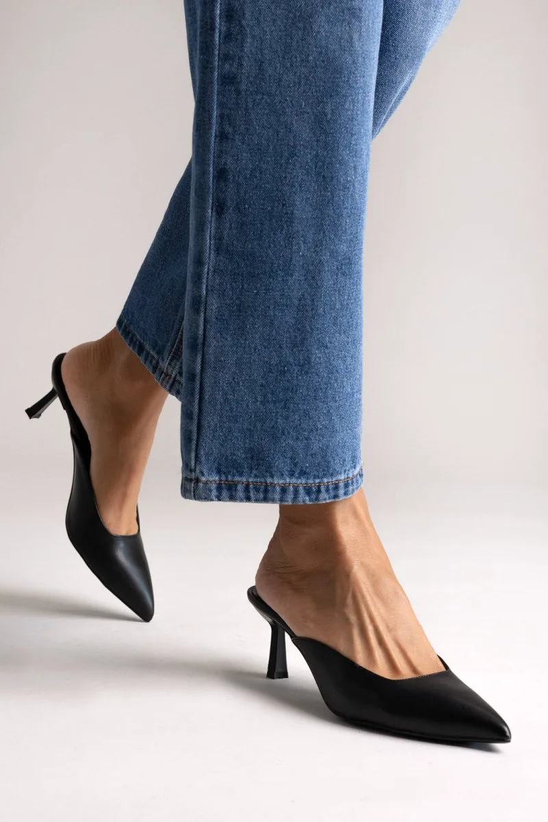 TFP Kitten Heel Mules - 535 - Black Matte