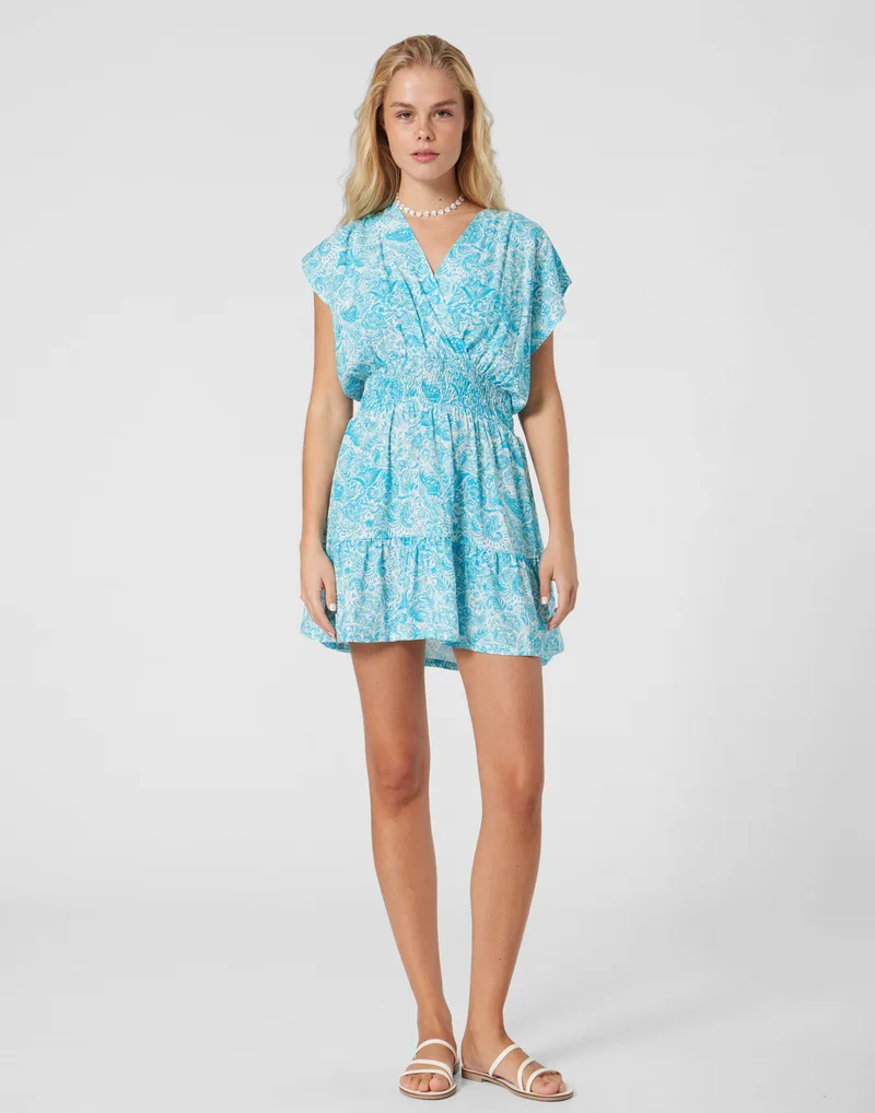 WOMEN'S SHORT DRESS PAISLEY TURQUOISE