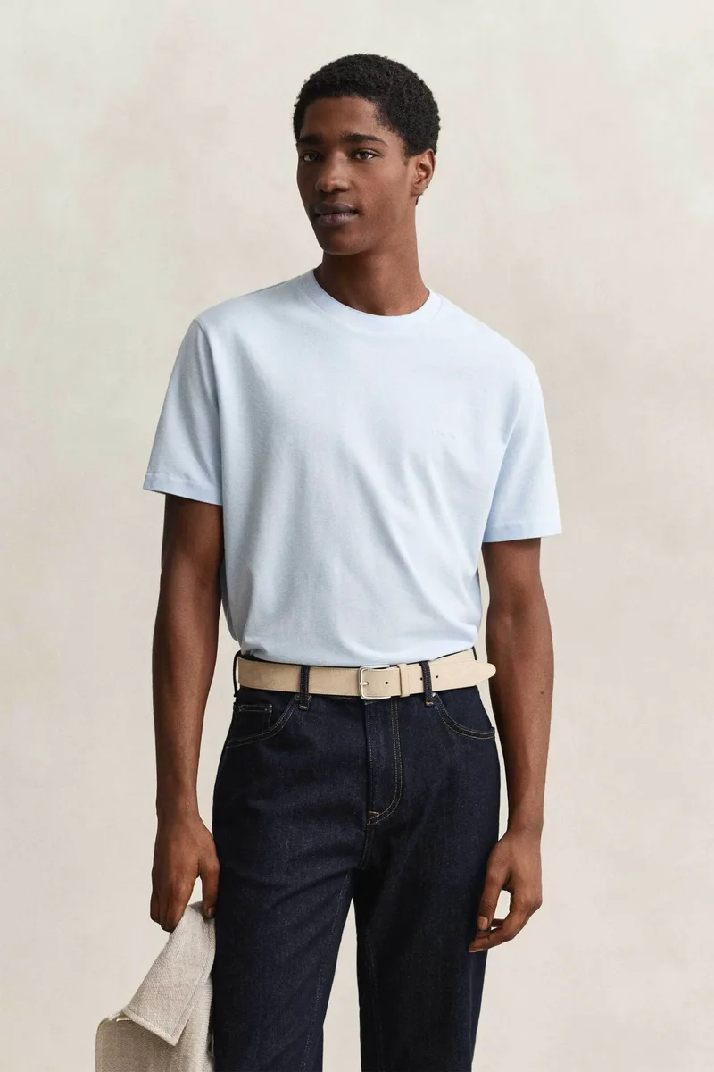 Gant ανδρικό T-shirt πικέ με κεντημένο λογότυπο Regular Fit - 2003414 Γαλάζιο