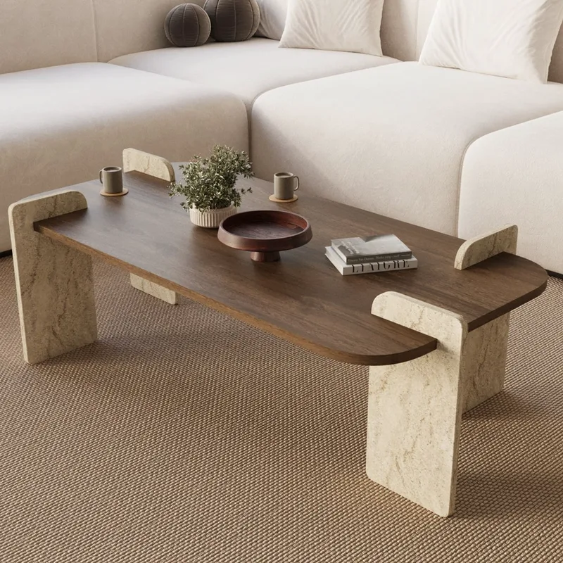 Τραπεζάκι Σαλονιού Leapiri - Walnut, Travertine 116Sam1506 (120x35x60 cm)