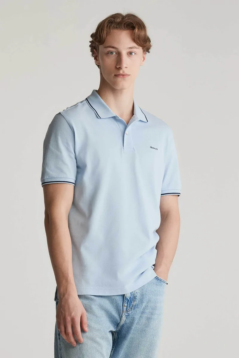 Gant ανδρική μπλούζα πόλο πικέ με contrast trims Regular Fit - 2062034 Μπλε Ανοιχτό