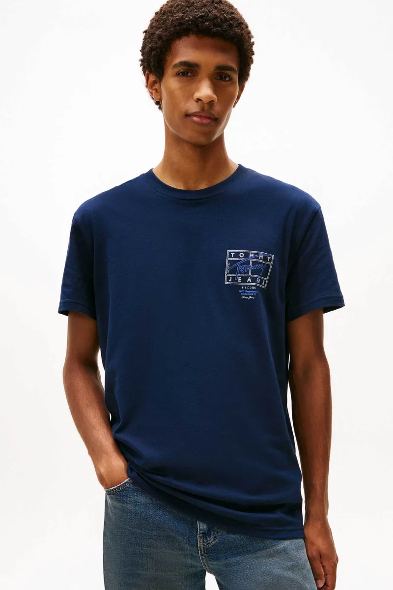 Tommy Jeans ανδρικό T-shirt με graphic logo print Regular Fit - DM0DM22319 Μπλε Σκούρο