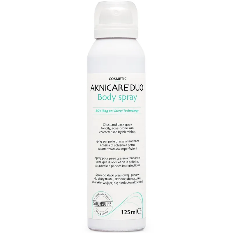 Synchroline Aknicare Duo Body Spray Σπρέι Σώματος που Δρα σε Ατέλειες, Μαύρα Στίγματα & Σπυράκια σε Στήθος & Πλάτη στο Λιπαρό Δέρμα με Τάση Ακμής 125ml