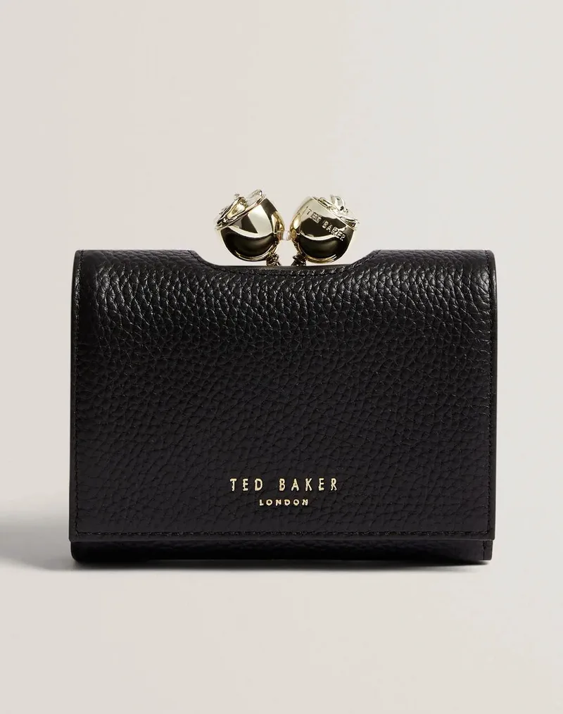 TED BAKER ROOSA Rose Detail Leather Small Bobble Purse 283899-BLACK Black