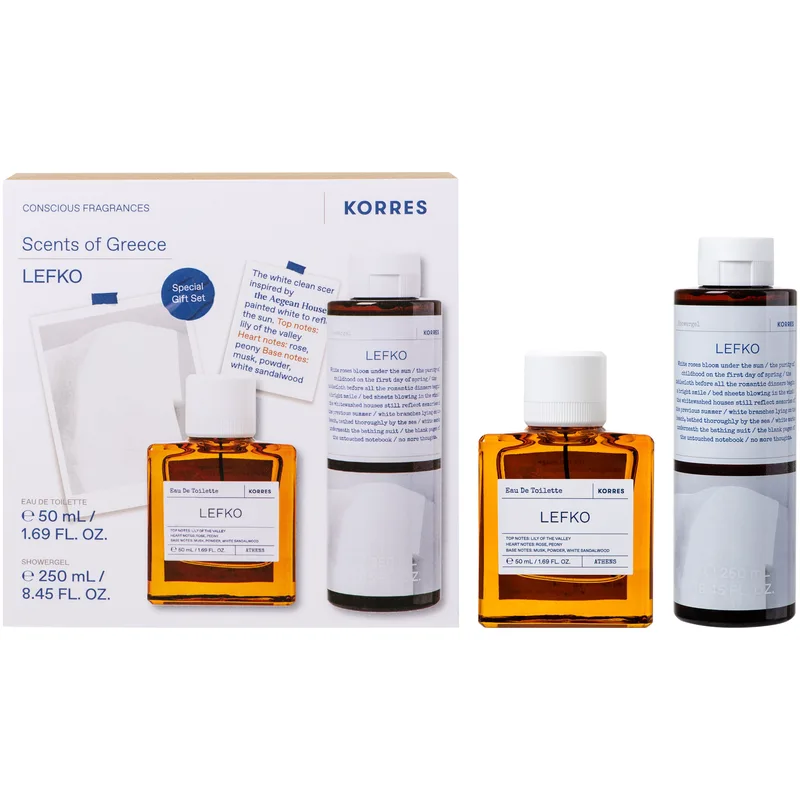 Korres Promo Lefko Eau De Toilette 50ml & Shower Gel 250ml,Γυναικείο Άρωμα με Νότες Άνθους Μιγκέ, Τριαντάφυλλου & Παιώνιας & Αφρόλουτρο