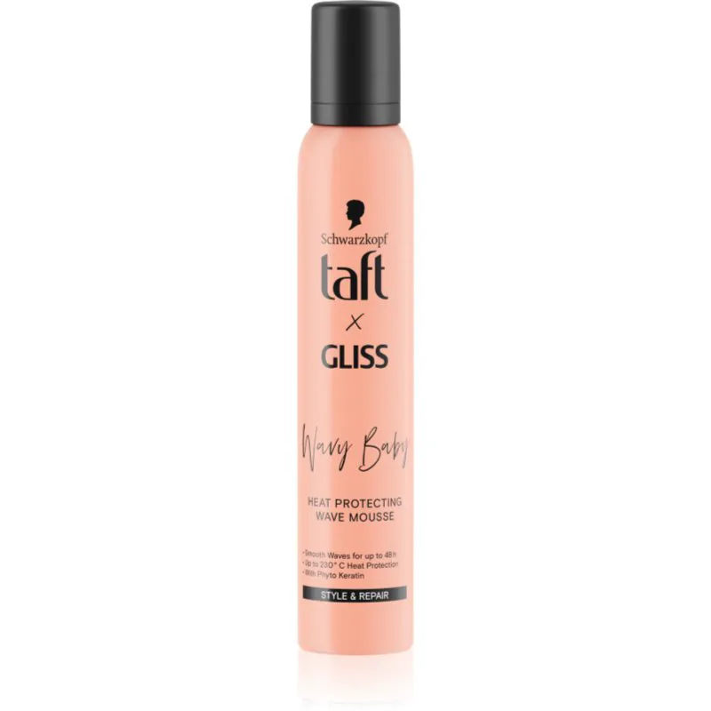 Schwarzkopf Taft x Gliss αφρός για όγκο και σχήμα που προστατεύει από τη θερμική επεξεργασία για σπαστά και σγουρά μαλλιά 200 ml