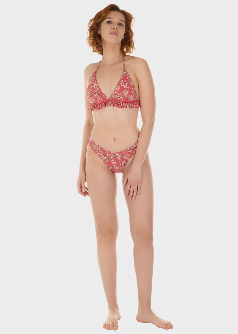 Γυναικείο σετ μαγιό bikini τριγωνάκι all print slip μεσοκάβαλο παρτό.Καλύπτει B CUP ΣΑΠΙΟ ΜΗΛΟ