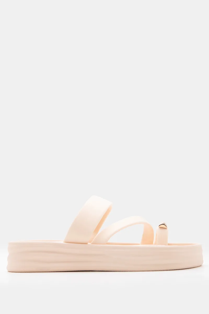 Σανδάλια Flatform με Διπλά Λουράκια & Μεταλλική Λεπτομέρεια - Nude