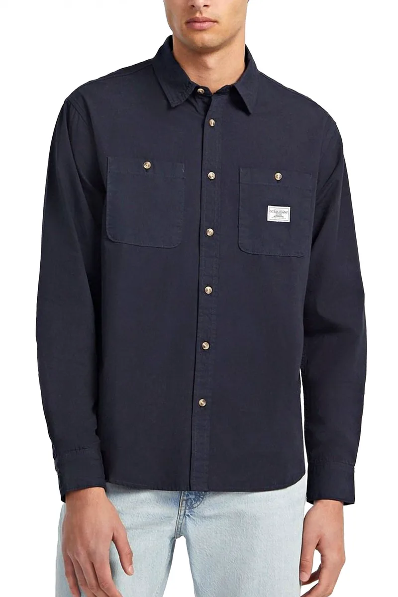 GUESS JEANS ΠΟΥΚΑΜΙΣΟ CLASSIC FIT LOGO ΜΠΛΕ