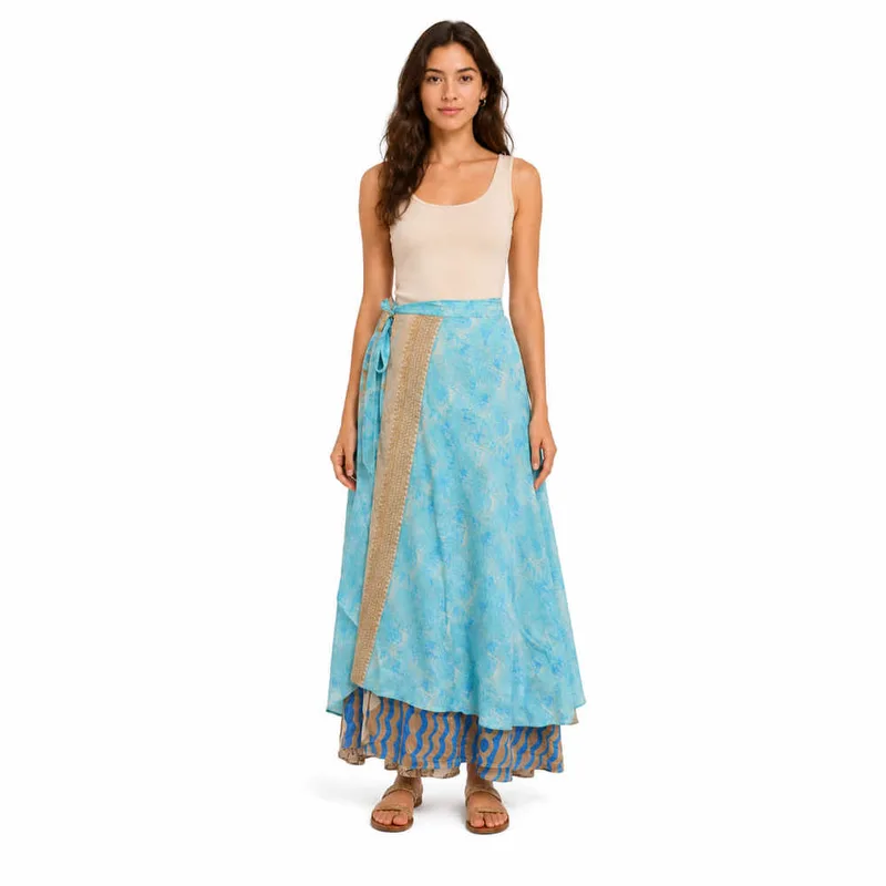 Μακριά Φούστα Boho με Εμπριμέ Σχέδια Γαλάζιο 27476