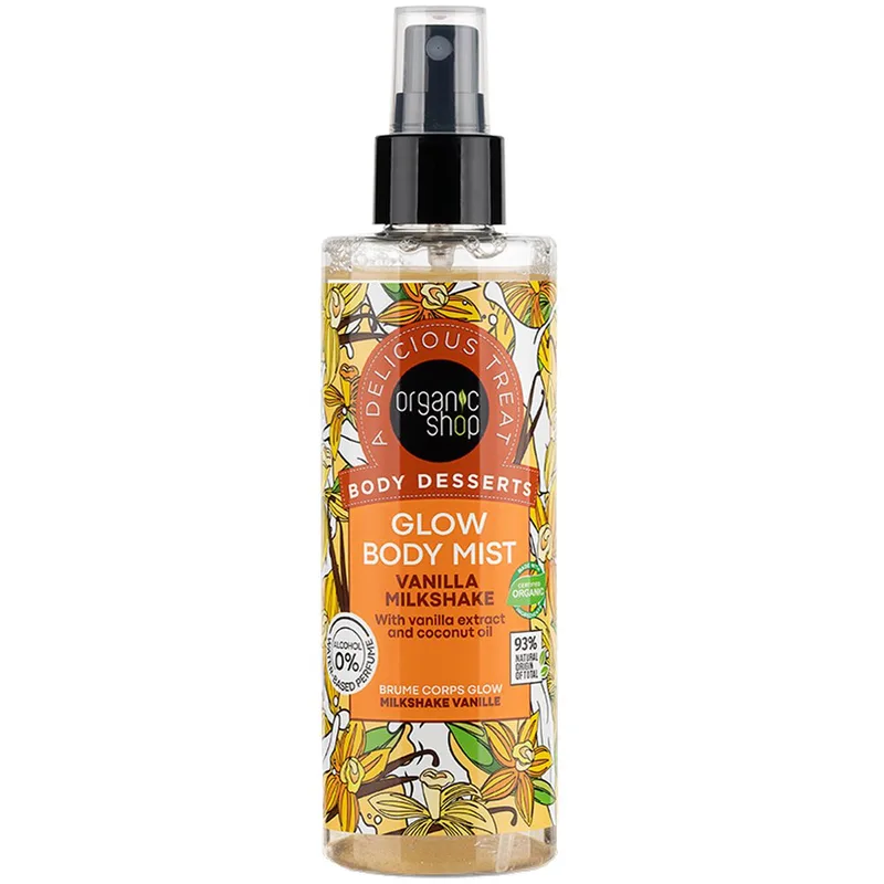 Organic Shop Glow Body Mist Vanilla Milkshake Αρωματικό Σπρέι Σώματος με Άρωμα Βανίλια Milkshake 200ml