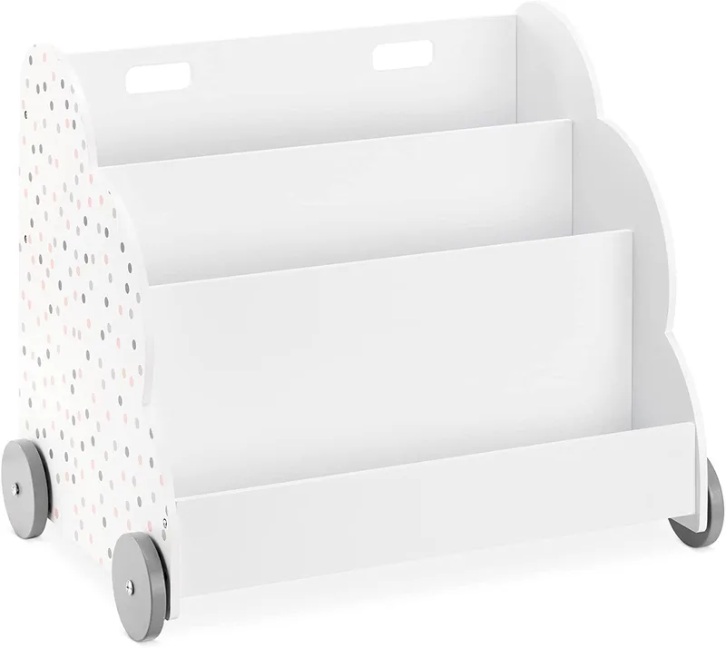 Navaris Kids Bookshelf - Παιδικό Κουτί Αποθήκευσης / Βιβλιοθήκη / Ράφια με 3 Διαμερίσματα και Ρόδες - 60 x 51 x 40 cm - White / Polka Dots (55858.01)