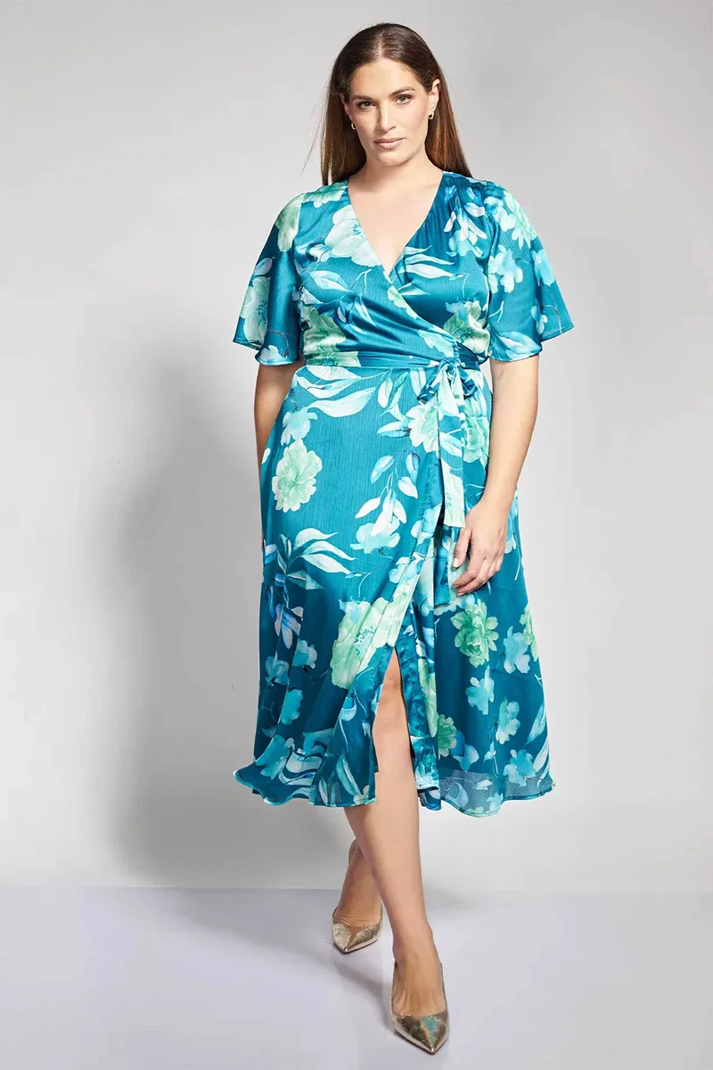 Parabita γυναικείο midi φόρεμα με floral print - 012610600603 Πετρόλ