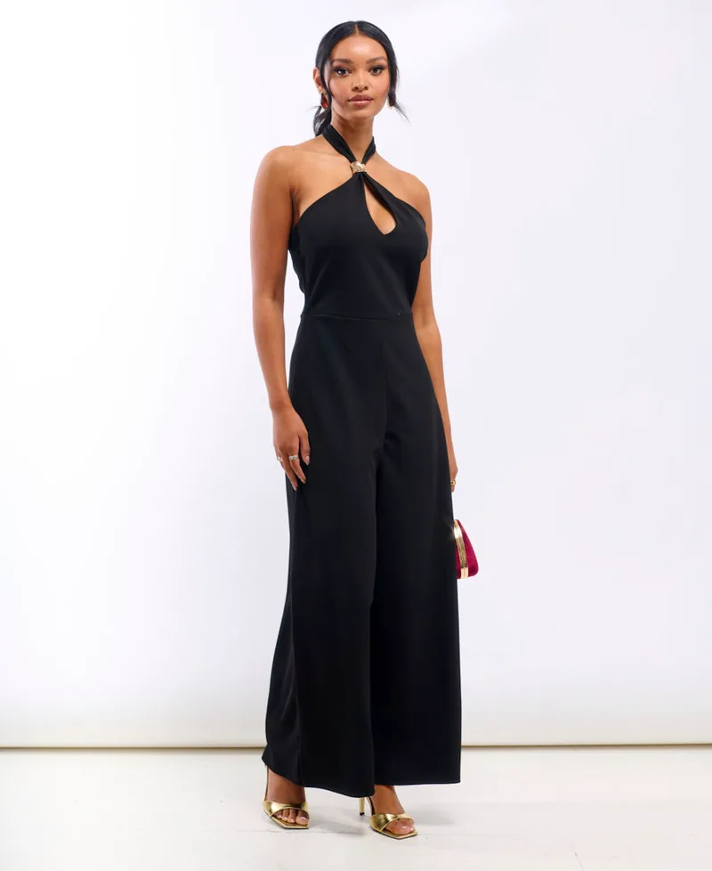 Black Hardware Halterneck Jumpsuit | Size: 12