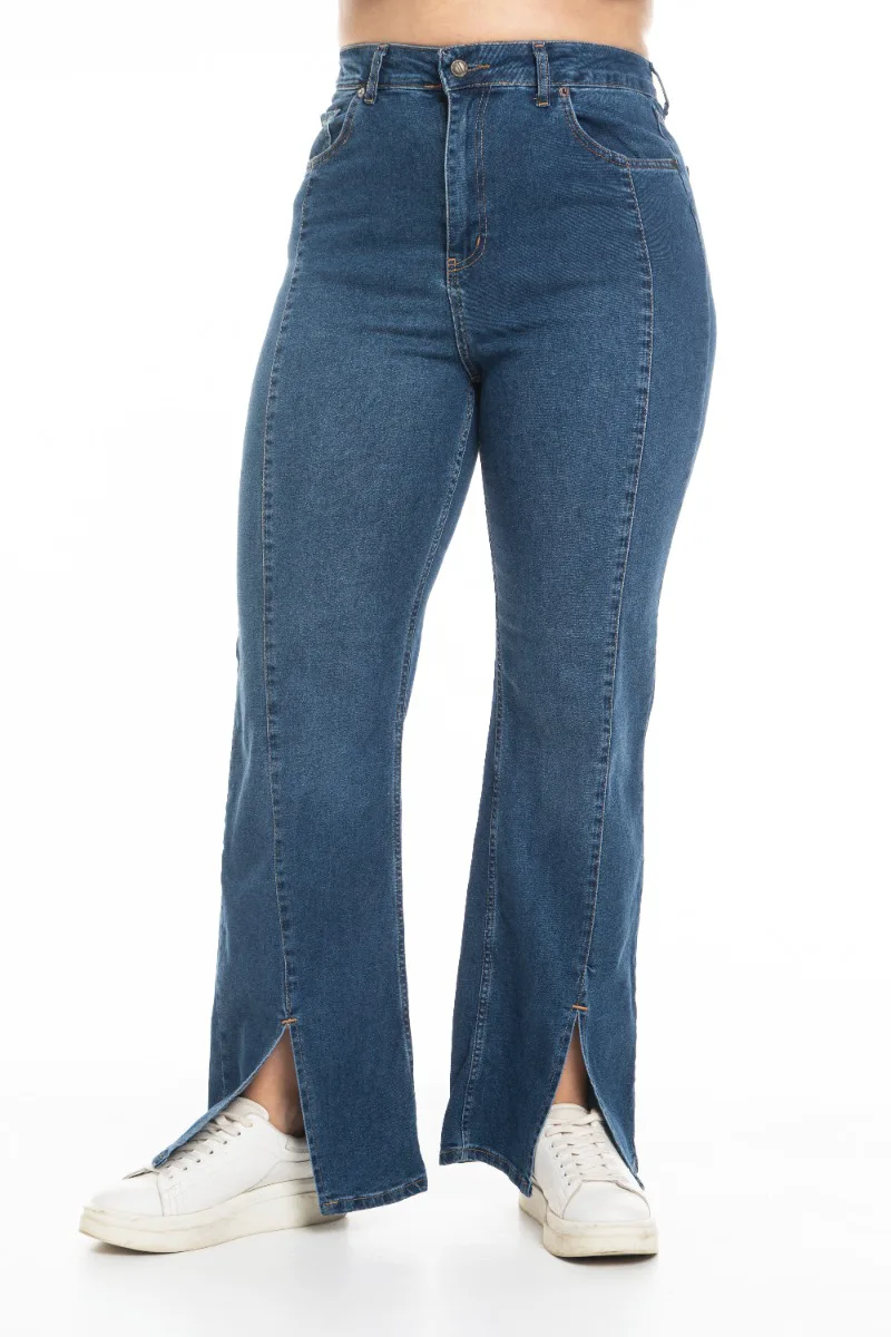 Παντελόνι Jean με νερβίρ και άνοιγμα σε denim blue χρώμα