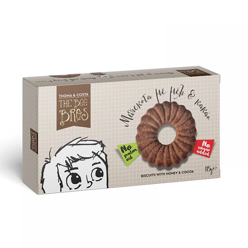 Μπισκότα με Μέλι & Κακάο χωρίς Ζάχαρη - The Bee Bros - 115gr Ελλάδα Naturally Sweetened Palm Oil Free