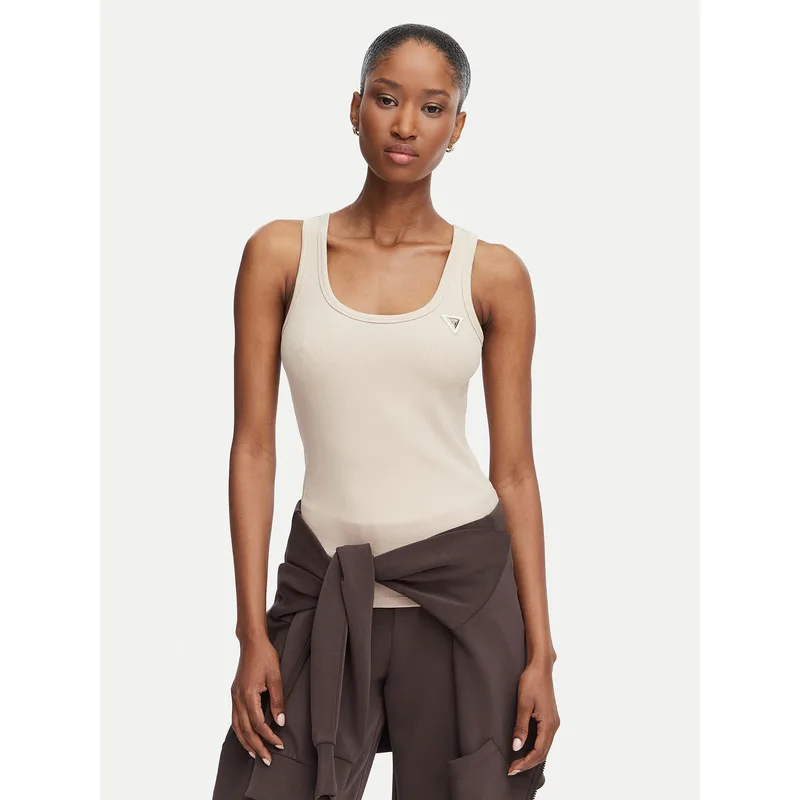 Guess Τοπ V4YP06 K8RT2 Μπεζ Slim Fit